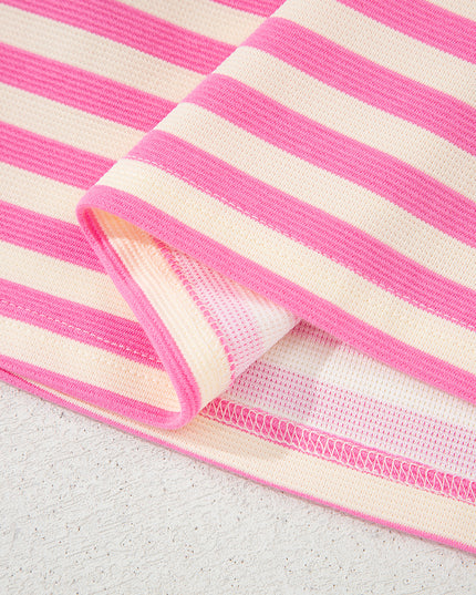 Green Striped Ruffle Short Sleeve Pop of Color Neckline Dress