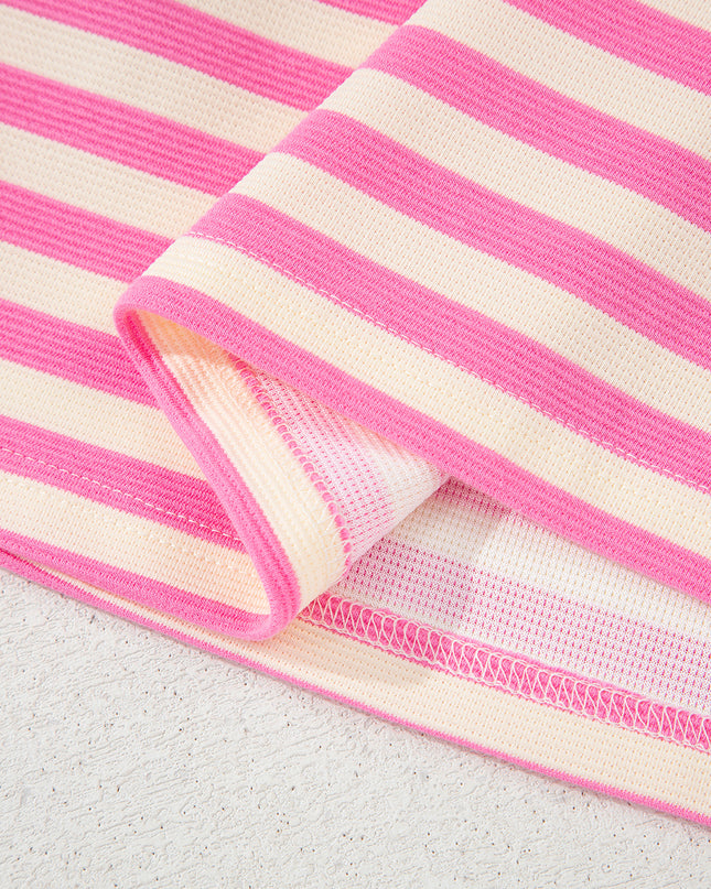 Green Striped Ruffle Short Sleeve Pop of Color Neckline Dress
