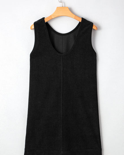 Black Corduroy Exposed Seam Sleeveless Mini Dress
