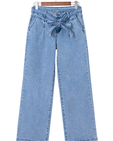 Beau Blue Vintage Washed Knot Belt Wide Leg Jeans