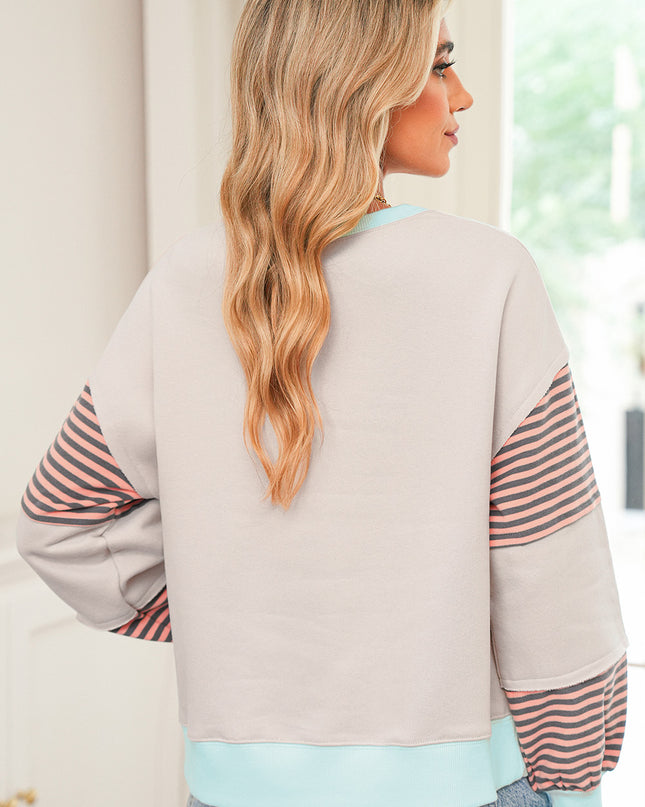 Delicacy Colorblock Patchwork Striped Sleeve Sweatshirt