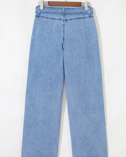 Beau Blue Vintage Washed Knot Belt Wide Leg Jeans