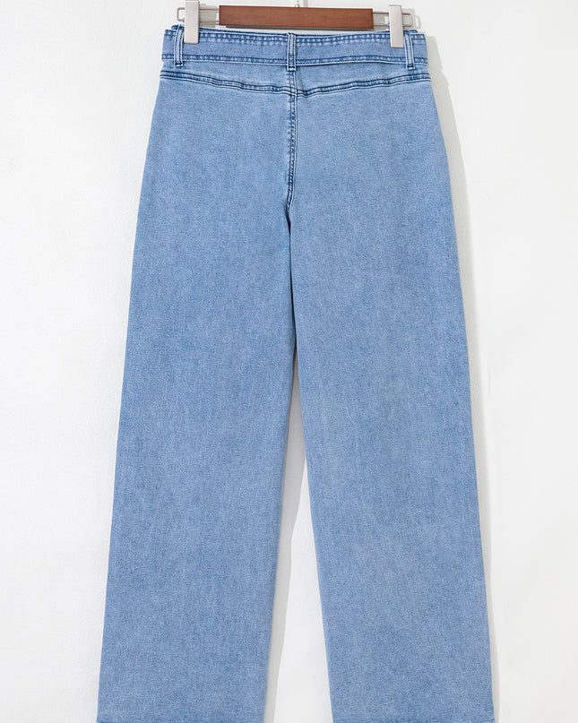 Beau Blue Vintage Washed Knot Belt Wide Leg Jeans