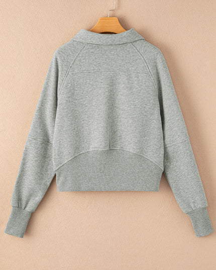 Black Zip Up Stand Collar Ribbed Thumbhole Sleeve Sweatshirt
