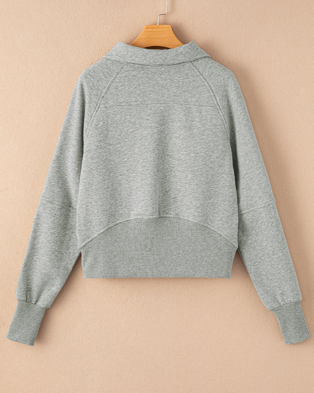 Black Zip Up Stand Collar Ribbed Thumbhole Sleeve Sweatshirt