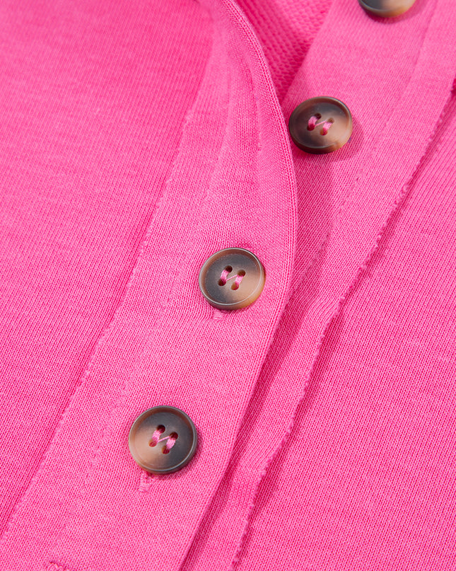 Bright Pink Raw Edge Henley Pullover and Jogger Pants Set