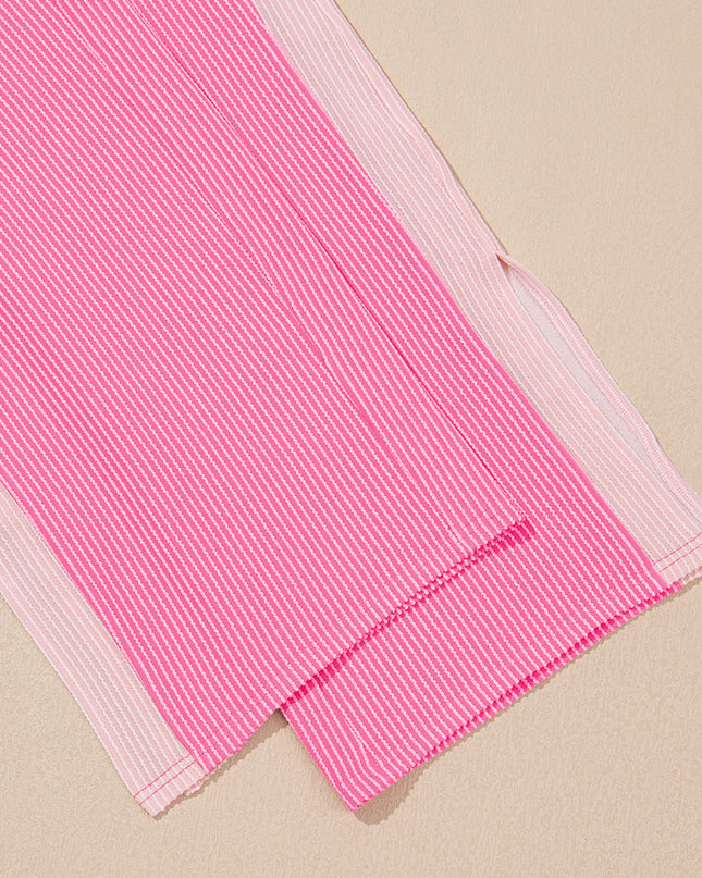 Sachet Pink Colorblock Patchwork Corded Pants Set