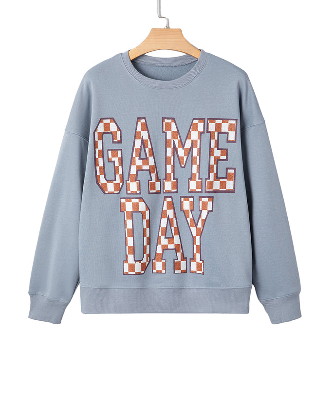Sleet GAME DAY Checkered Letter Graphic Oversized Sweatshirt