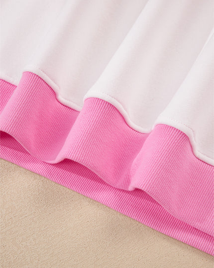 Strawberry Pink Colorblock Pullover and Drawstring Shorts Set