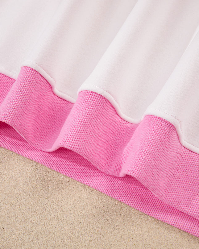 Strawberry Pink Colorblock Pullover and Drawstring Shorts Set