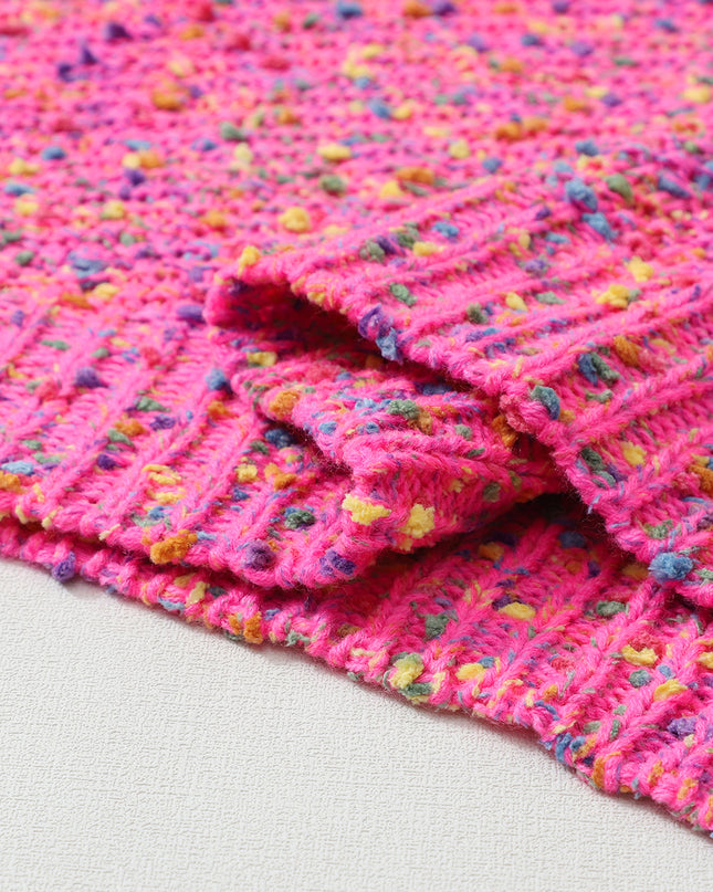 Hot Pink Mixed Color Chunky Knit Sweater