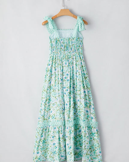 Green Floral Lace Tied Strap Empire Waist Maxi Dress