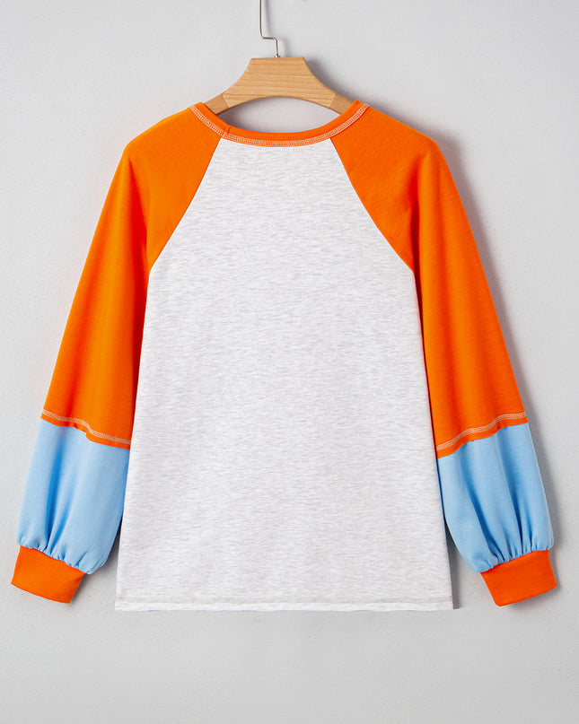 Light Grey Colorblock Raglan Sleeve Loose Fit Top