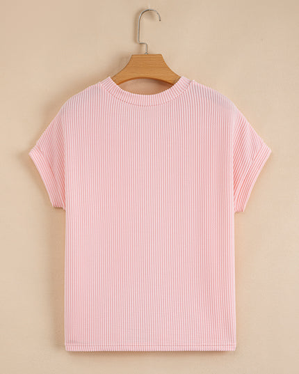 Dark Blue Corded Knit Color Block Pocketed Crew Neck T Shirt
