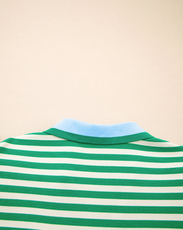 Green Striped Ruffle Short Sleeve Pop of Color Neckline Dress