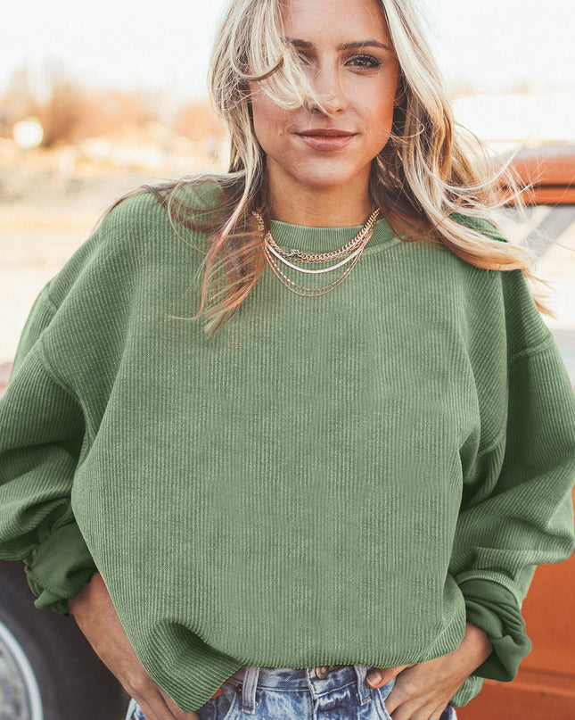 Red Plain Drop Sleeve Rib Knit Oversized Sweatshirt