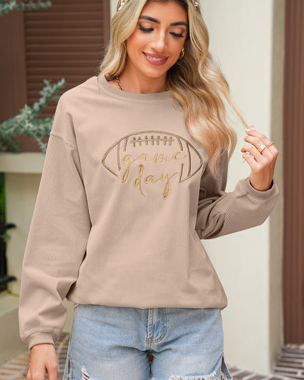 Dark Blue Football Graphic Drop Shoulder Game Day Corded Sweatshirt