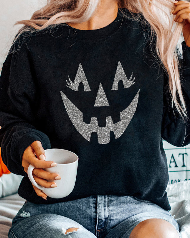 Black Spooky Halloween Graphic Baggy Sweatshirt