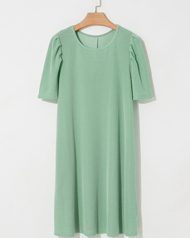 Blossom Corded Crew Neck Puff Sleeve Mini Dress