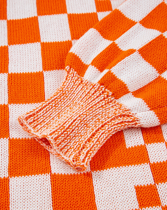 Orange Checkered Open Front Drop Shoulder Cardigan