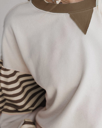 Delicacy Colorblock Patchwork Striped Sleeve Sweatshirt