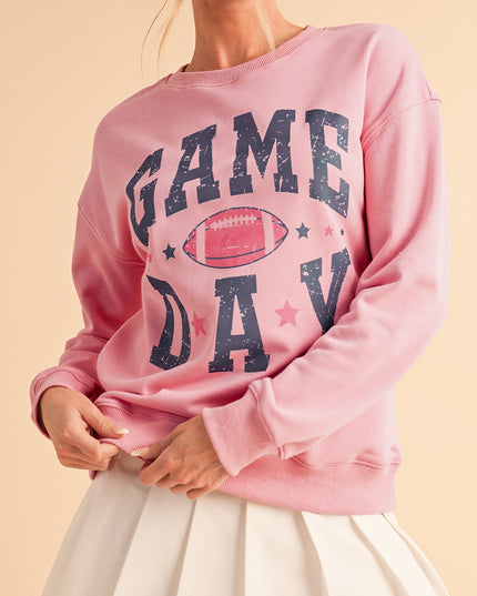 Pink Game Day Sweatshirt – Rugby Style Drop Shoulder Graphic Pullover