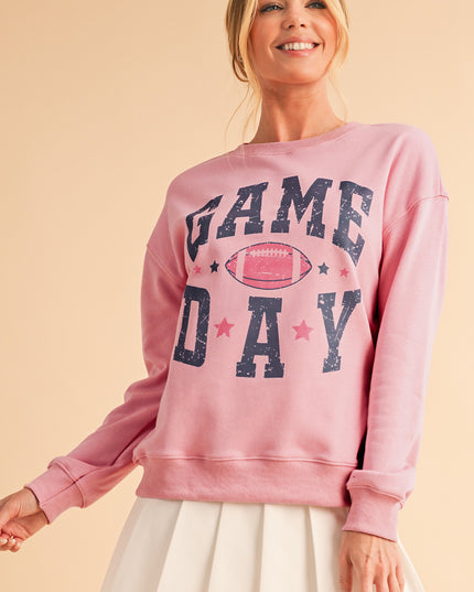 Pink Game Day Sweatshirt – Rugby Style Drop Shoulder Graphic Pullover