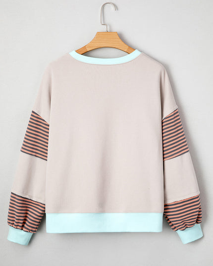 Delicacy Colorblock Patchwork Striped Sleeve Sweatshirt
