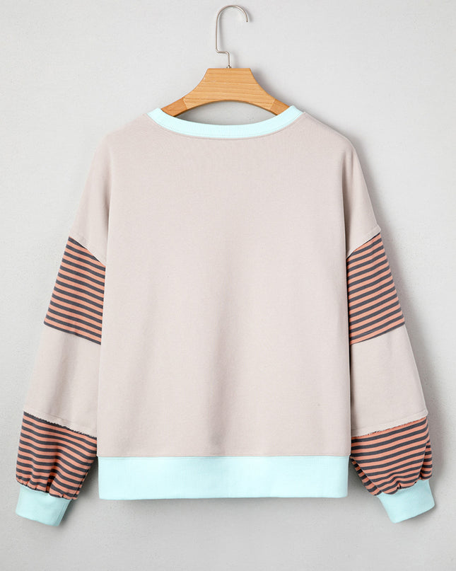 Delicacy Colorblock Patchwork Striped Sleeve Sweatshirt