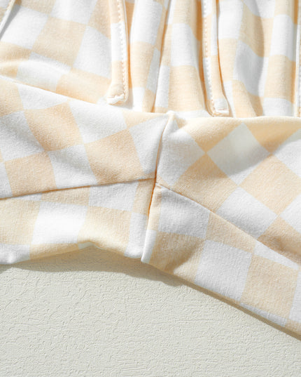 Beige Checkered Print Long Sleeve Loose Fit Pajama Set