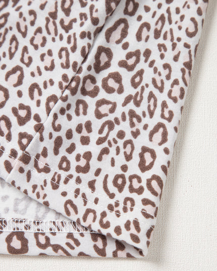 White Allover Leopard Print Long Sleeve and Pants Pajama Set
