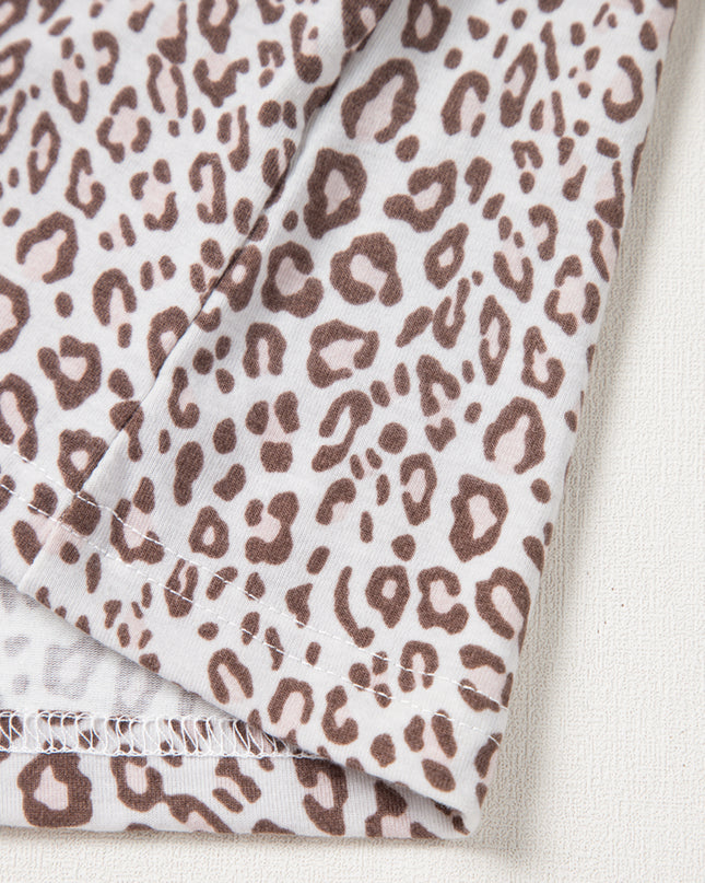 White Allover Leopard Print Long Sleeve and Pants Pajama Set