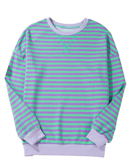 Blue Striped Contrast Trim Drop Shoulder Sweatshirt