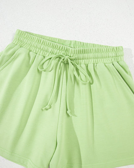 Bonbon Loose V Neck Tee and Drawstring Shorts Set