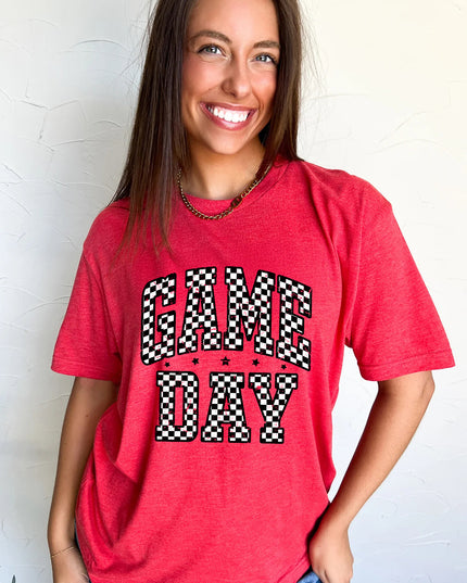 Red Checkered Game Day Graphic T Shirt