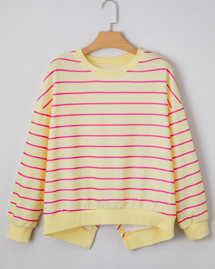 Blue Striped Overlap Detail Drop Shoulder Pullover Sweatshirt
