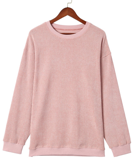 Green Ribbed Round Neck Drop Sleeve Pullover Sweatshirt