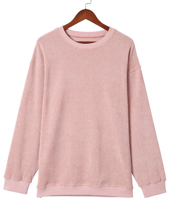 Green Ribbed Round Neck Drop Sleeve Pullover Sweatshirt