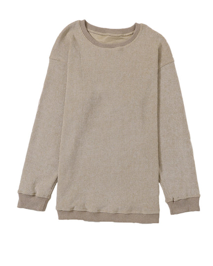 Green Ribbed Round Neck Drop Sleeve Pullover Sweatshirt