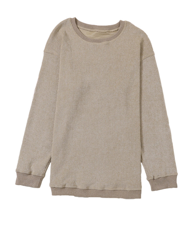 Green Ribbed Round Neck Drop Sleeve Pullover Sweatshirt