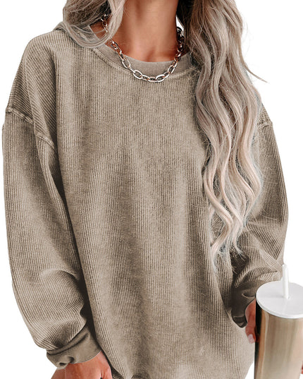 Green Ribbed Round Neck Drop Sleeve Pullover Sweatshirt