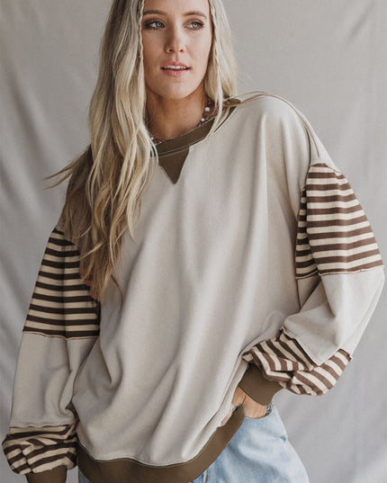 Delicacy Colorblock Patchwork Striped Sleeve Sweatshirt