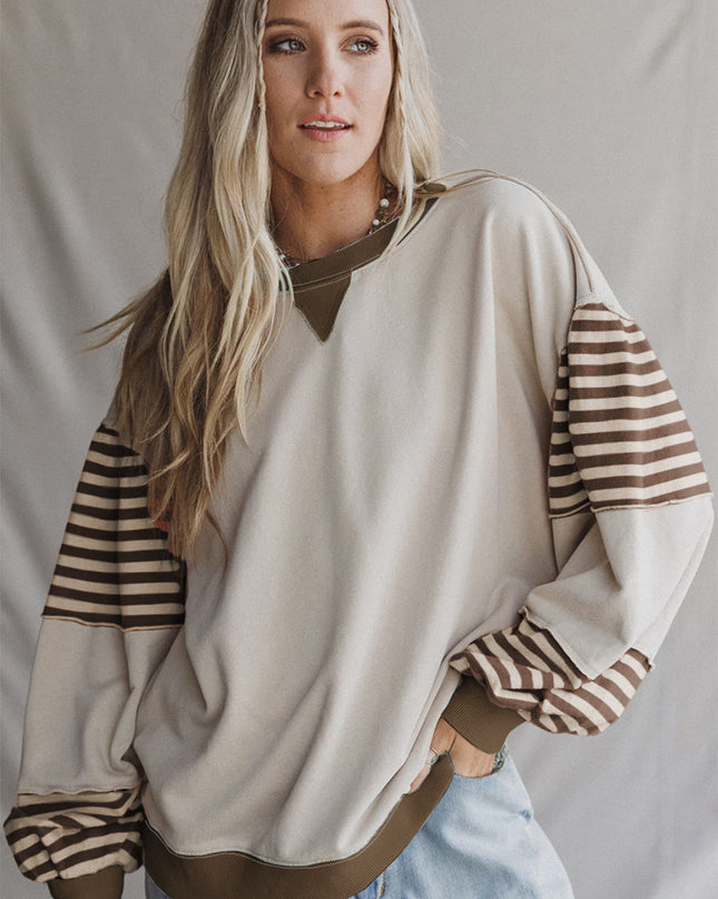 Delicacy Colorblock Patchwork Striped Sleeve Sweatshirt