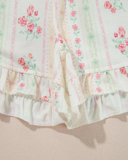 Pink Polka Dot and Bow Print Ruffle Hem Shorts Pajama Set