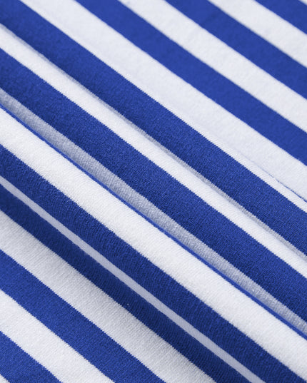 Blue Striped Contrast Trim Drop Shoulder Sweatshirt