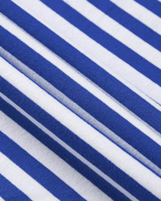 Blue Striped Contrast Trim Drop Shoulder Sweatshirt