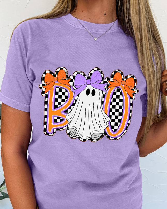 Wisteria Boo Checkered Ghost Crewneck Graphic Tee