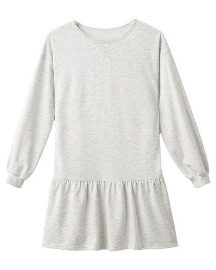 White Solid Color Ruffle Hem Mini Sweatshirt Dress