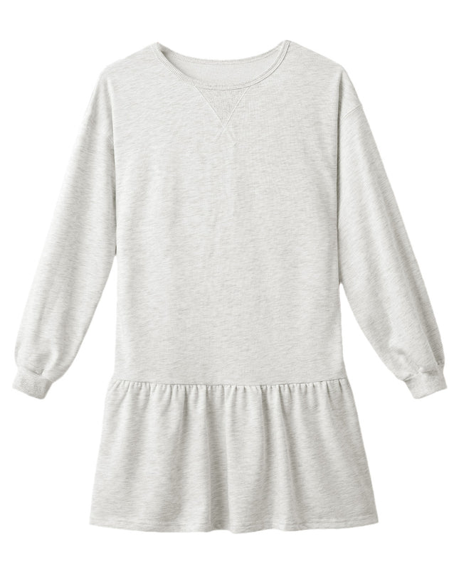 White Solid Color Ruffle Hem Mini Sweatshirt Dress
