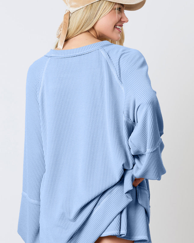 Jet Stream Lantern Sleeve Pullover & Ruffle Mini Skirt Set – Chic Two Piece Outfit